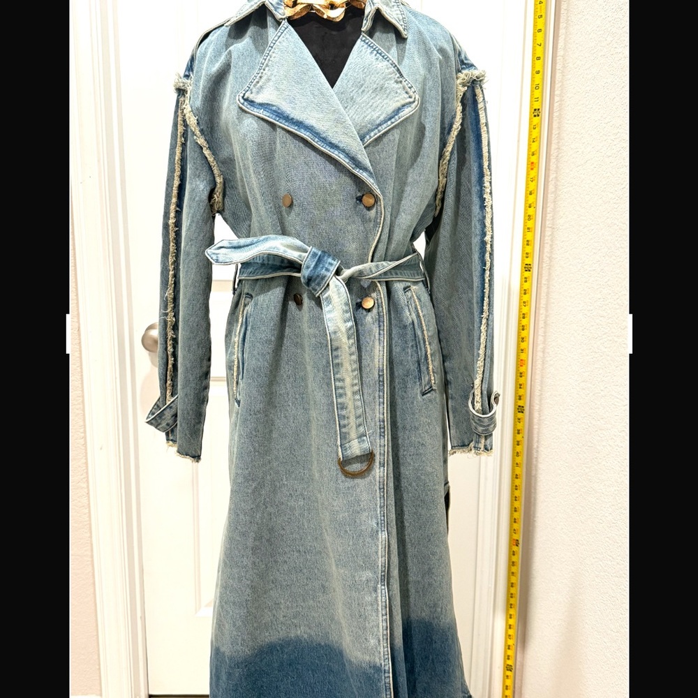 CIDER Chic Denim Double-Breasted Coat with Belt